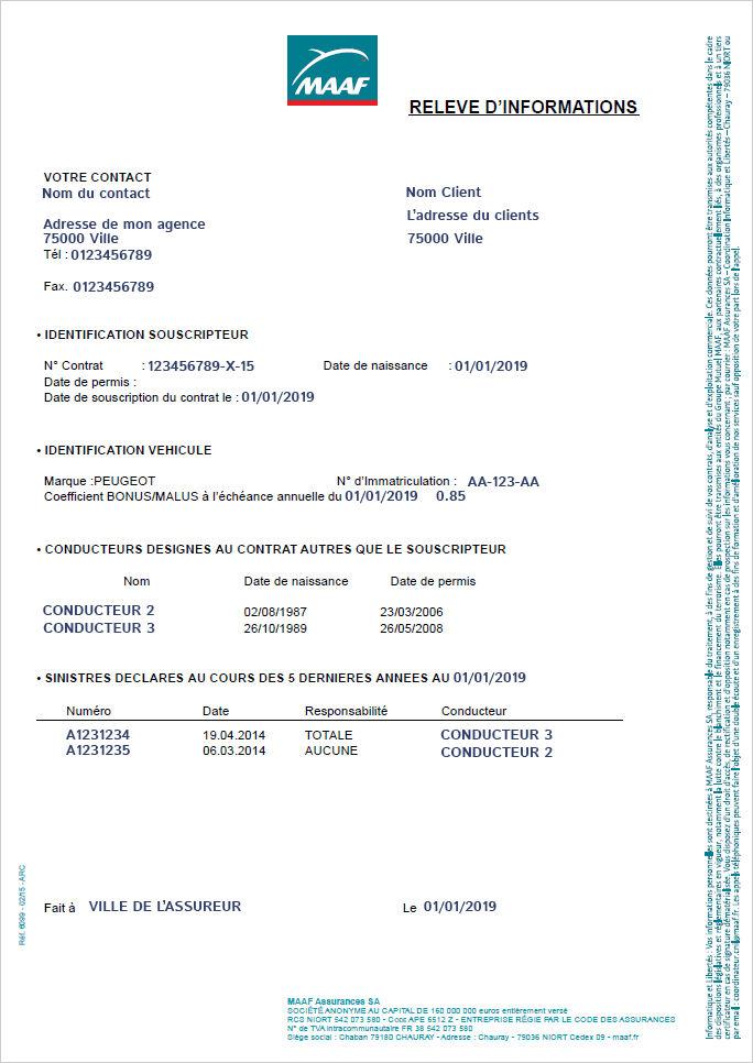 Exemple relevé d'information assurance auto